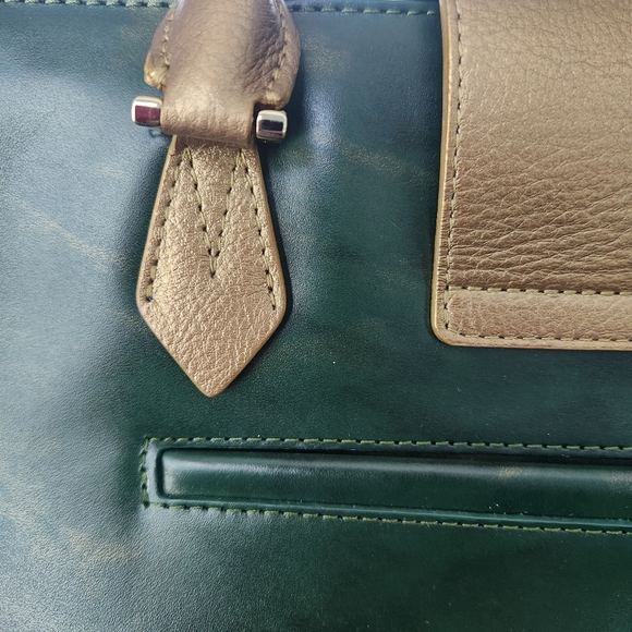 Mario Hernadez Green and Gold Floral Tote Bag with Gold Handles - Picture 5 of 16